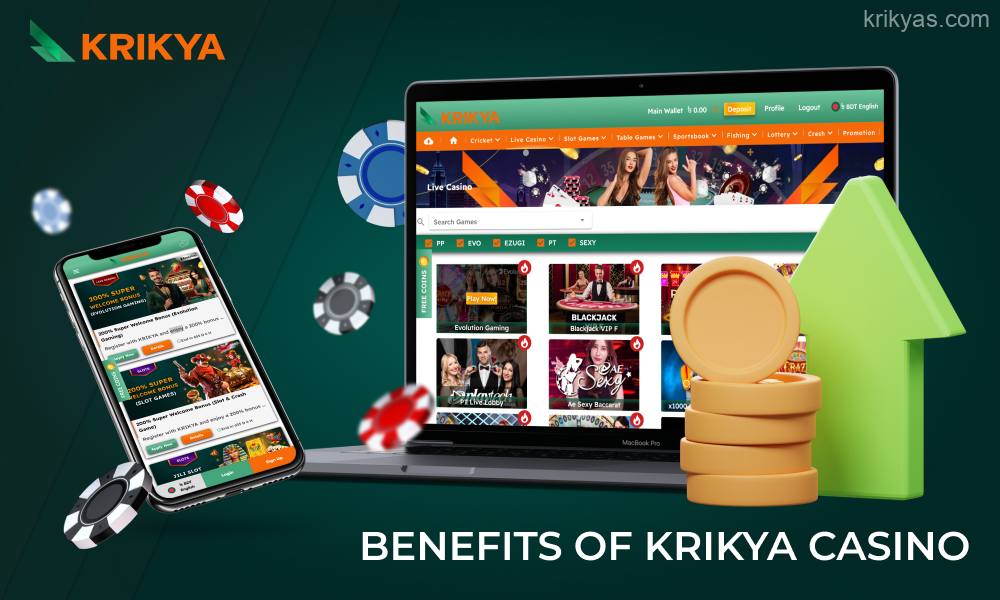 Gamblers in Bangladesh value gambling and sports betting site Krikya for its reliable payment systems, welcome bonuses, wide selection of games and sports to bet on, and the ability to play in a convenient mobile application