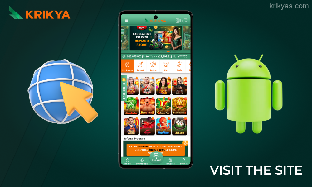 To download Krikya Apk for Android, Bangladeshi players need to visit the official website of Krikya