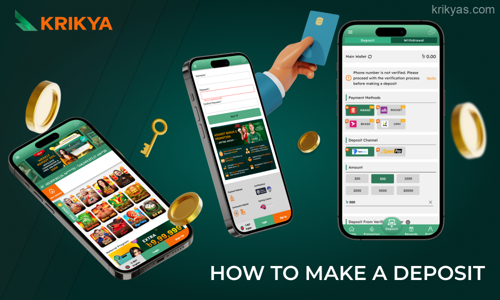 To make a deposit on the Krikya website or mobile app, players need to follow a few simple steps