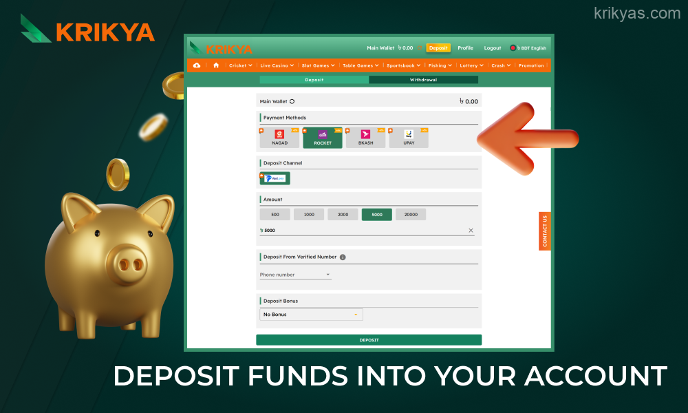 Bangladeshi users need to make a deposit to play for real money at Krikya