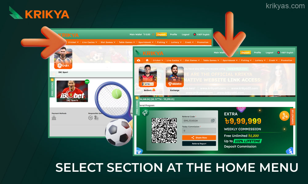 Bettors in Bangladesh can choose the section of the Krikya betting site in which they will bet on sports: cricket or sportsbook