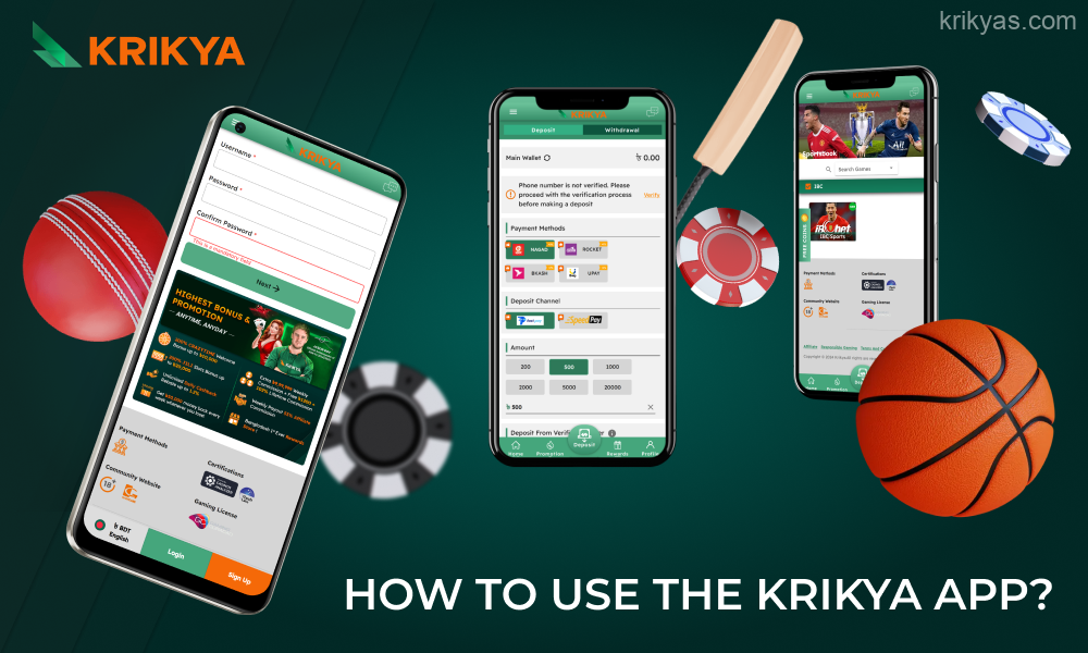 To start using the Krikya mobile app for Android and iOS, players need to create an account, make a deposit and select a casino game or sports match to bet on