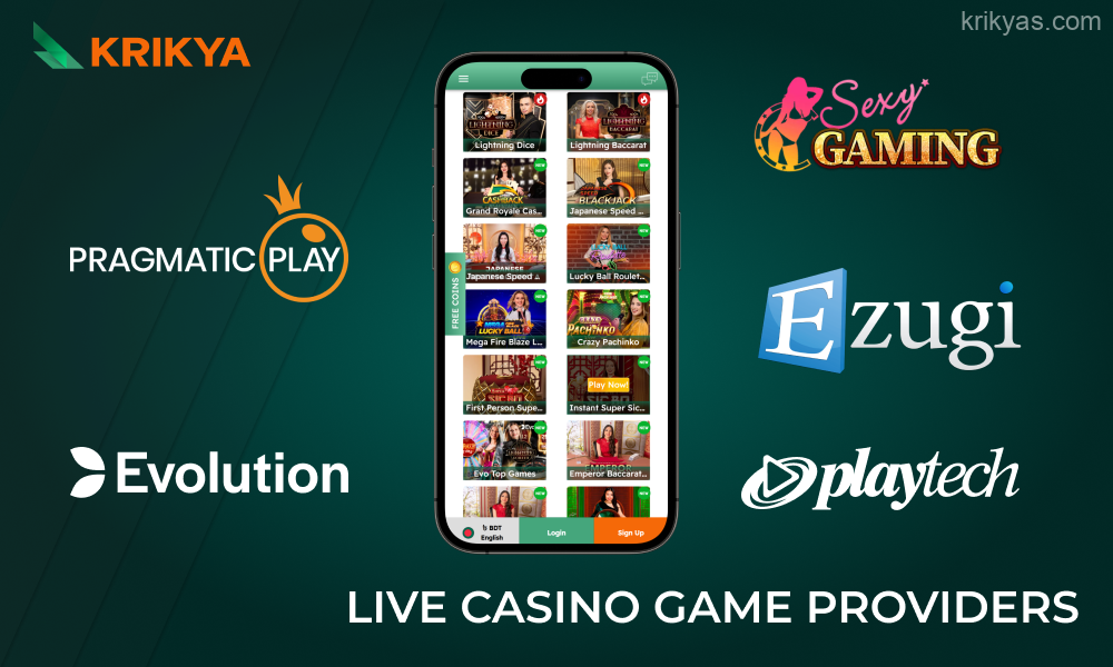 Games from popular Live Casino Game Providers are featured at Krikya Live Casino and are available for Bangladeshi players to play on the website and mobile app