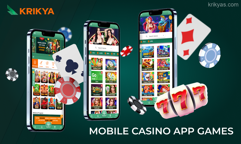 The Krikya casino mobile application for Android and iOS gives access to a variety of gambling games